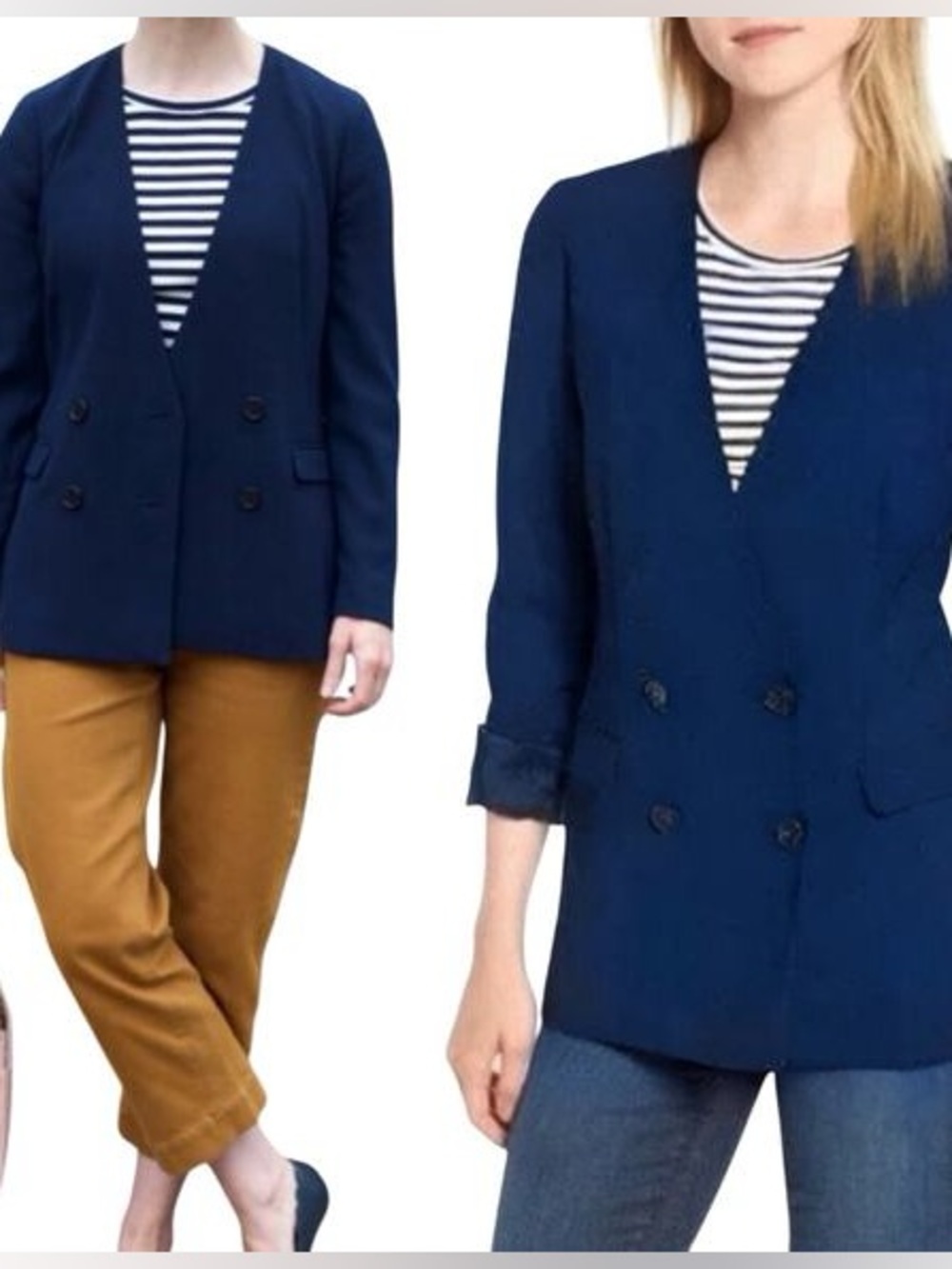J. Crew Women French Girl Blazer 8 Blue Nautical Preppy Career Double Breasted